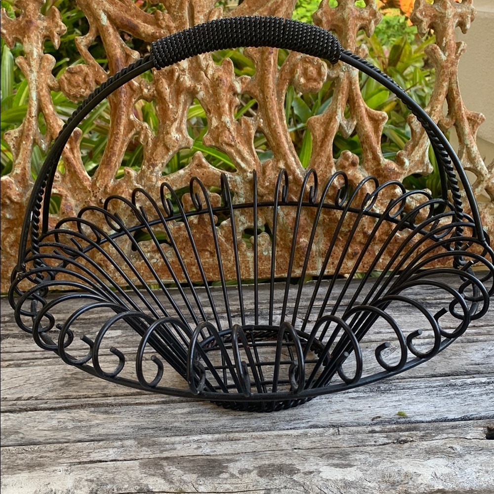 Vintage Elegant Black Wrought Iron Basket